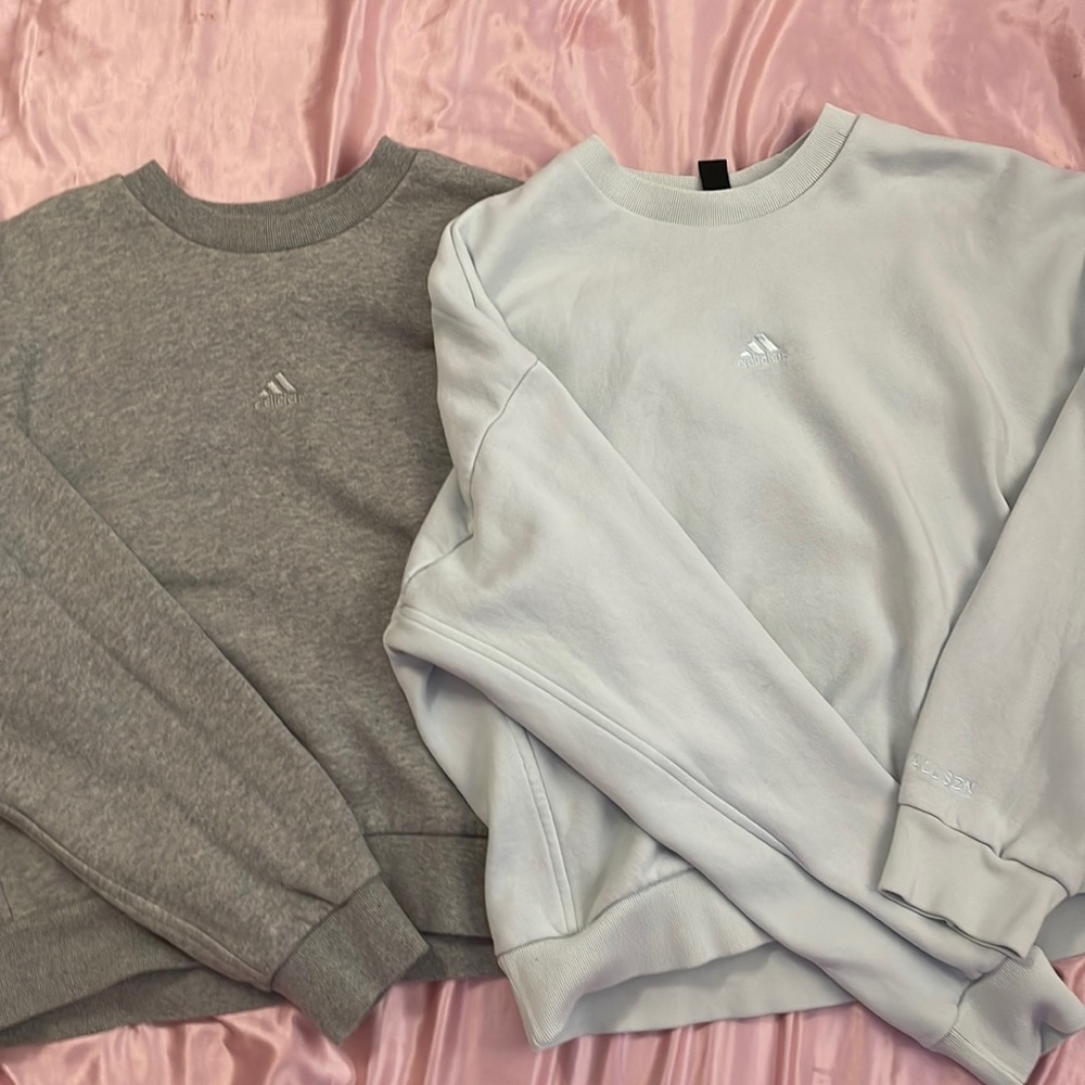 2 adidas sweatshirts gray and blue size sm
